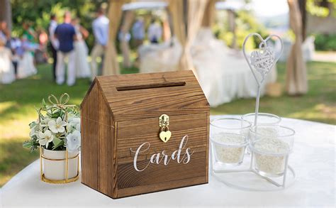 Sumnacon Holz Hochzeitskartenbox Mit Herzschloss Dachtyp