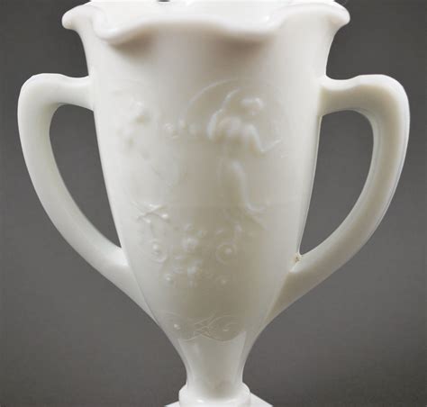 L E Smith Dancing Maidens Milk Glass Pedestal Vase