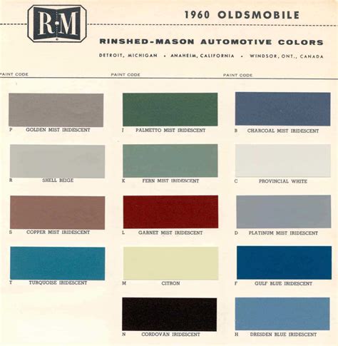 Oldsmobile Paint Codes And Color Charts