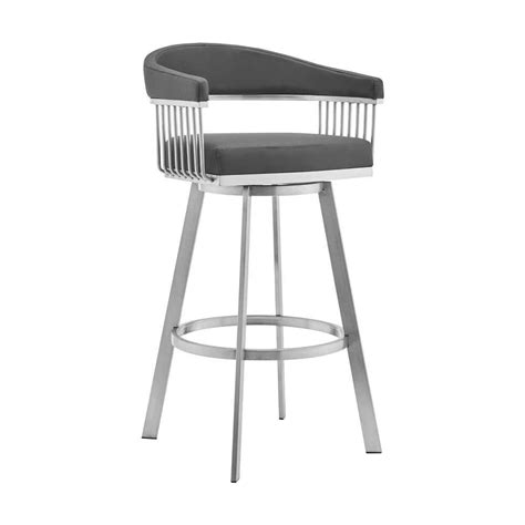 Benjara In Gray And Silver Low Back Metal Frame Barstool Chair With