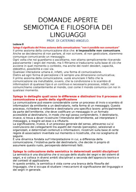 Semiotica E Filosofia Dei Linguaggi Di Caterino Angelo DOMANDE APERTE