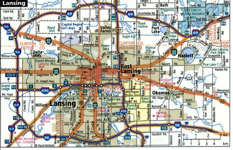 Lansing City Road Map For Truck Drivers Toll And Free Highways Map Usa