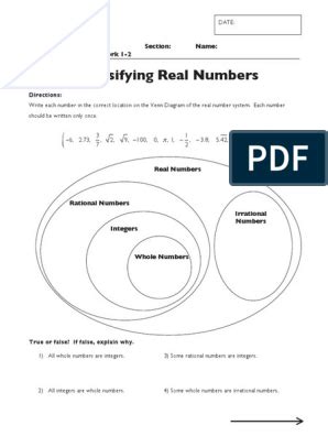 Classifying Real Numbers 1 3 Finished Pdf DATE Algebra 2 Unit 1