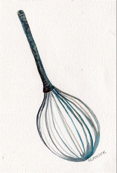 Vintage Whisk Watercolor Painting Original Art 5 X 7 Culinary Kitchen