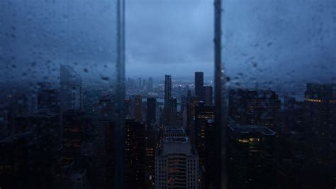 Download Wallpaper 1366x768 Night City Window Rain Skyscrapers