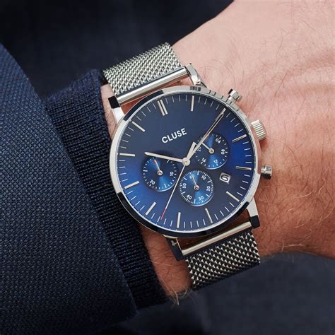 Cluse Cw Mesh Chrono Dark Blue Silver Zegarek Net