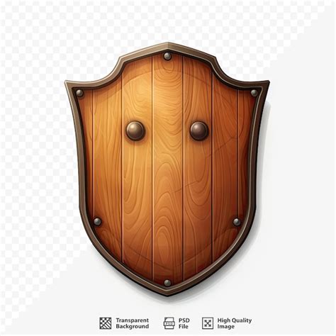 Un escudo con un escudo de madera y la palabra h en él Archivo PSD