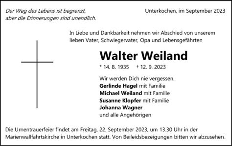 Traueranzeigen Von Walter Weiland Ostalbtrauer