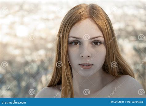 Closeup Portrait Of Pretty Girl On Plein Air Stock Image Image Of