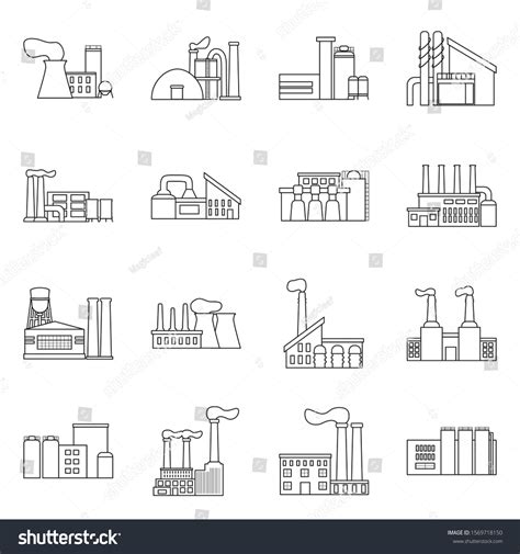 Factory Building Plant Vector Line Icon Stock Vector Royalty Free