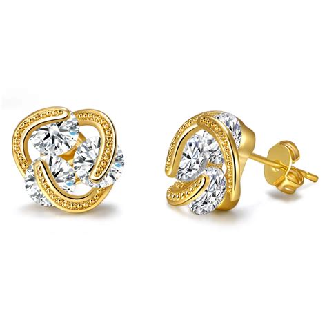 Cute Twist Love Knot Stud Earrings Crystal Zircon Rose Gold Color