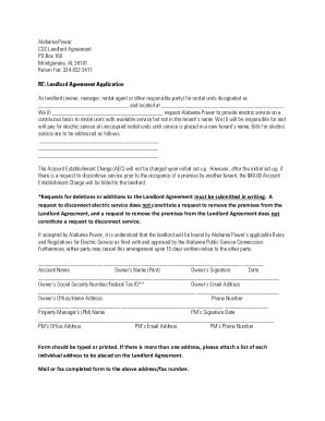 Alabama Power Landlord Agreement Fill Online Printable Fillable