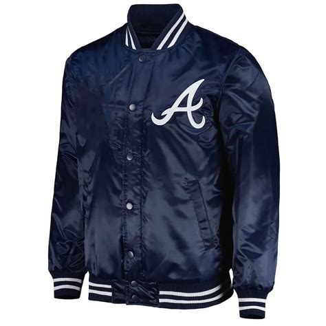 Mlb Atlanta Braves Team Navy Blue Satin Jacket Maker Of Jacket