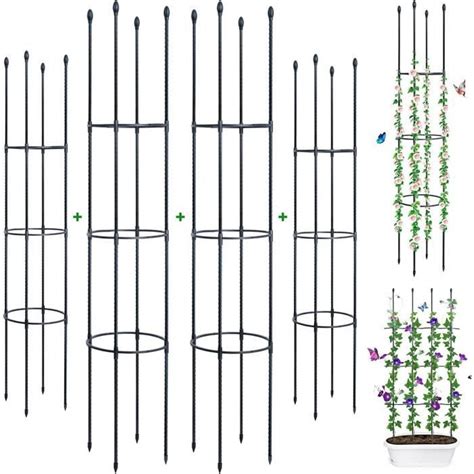 ThxToms Lot de 4 tuteurs de jardin en métal 160 cm Avec 60 clips