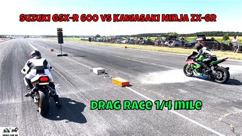 Suzuki Gsx R 600 Vs Kawasaki Ninja Zx 6r Motorcycle Drag Race 14 Mile🚦