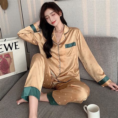 Lisacmvpnel Ice Silk Pajamas Women S Spring And Autumn Thin Long