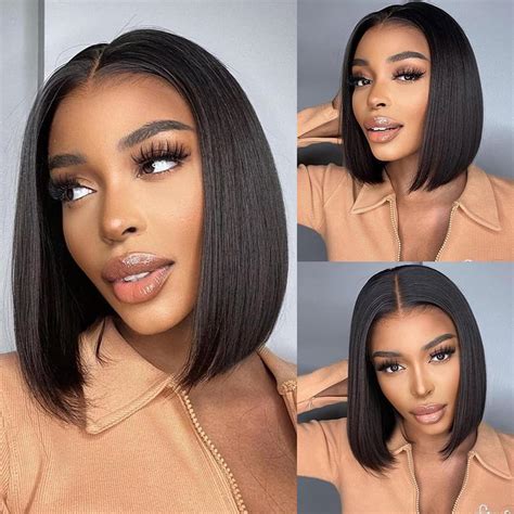 Lanqi Bob Wig Human Hair 13x4 Lace Front Wig Real Bleached Knots Bob