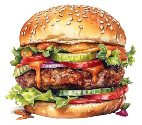 Hamburguesa Vector Acuarela Clipart Sobre Fondo Blanco Vector Premium