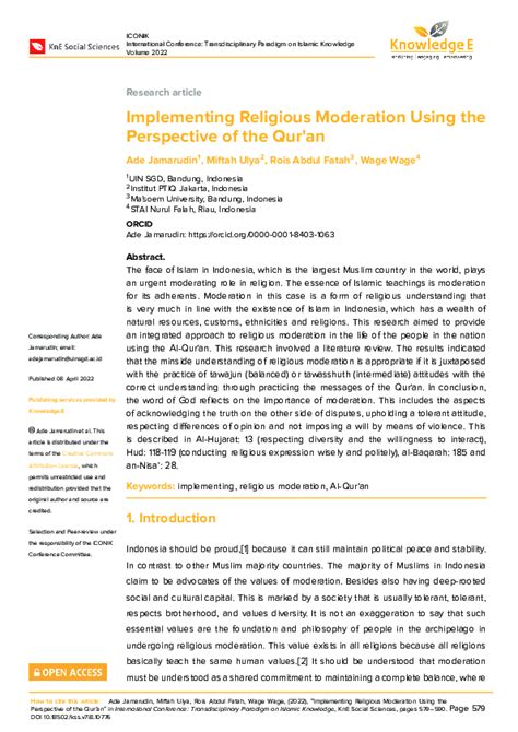 Pdf Implementing Religious Moderation Using The Perspective Of The Quran