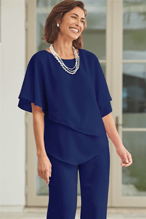 Royal Blue Womens Outfit Chiffon Mother Of The Bride With Elastic Pant Suits Nmo 756