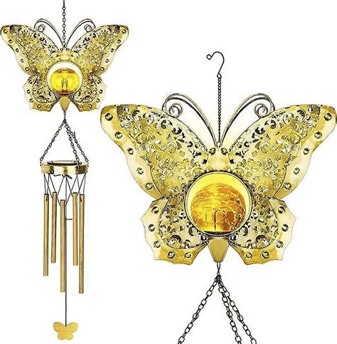 Butterfly Solar Wind Chimes For Outside Jyps Crackle Glass Ball