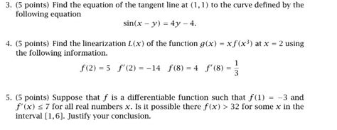 Solved 3 5 Points Find The Equation Of The Tangent Line