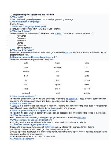 C Program Viva1 C Programming Viva Questions And Answers What Is C C