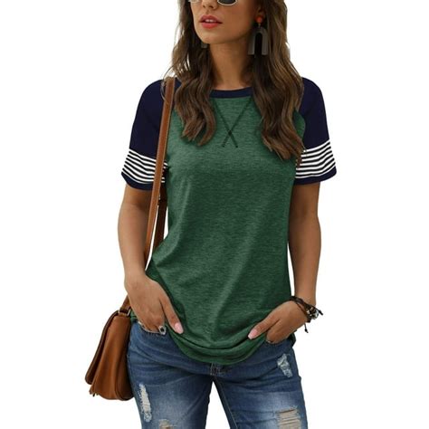 Temofon Womens Striped Short Sleeve Loose Fit Summer T Shirts Chic