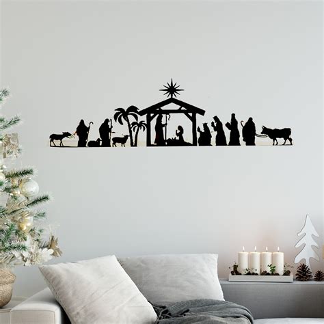 Nativity Scene Nativity Sets for Christmas Indoor Black Metal Nativity Set with Wood Base ...