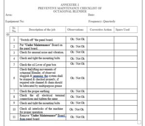 Sop For Preventive Maintenance Of Octagonal Blender Pharma Dekho