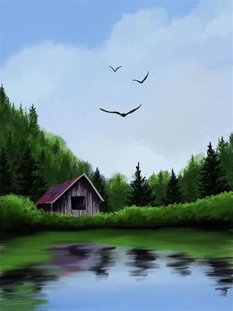 Barn By The Water Painting By Taphath Foose Fine Art America