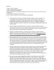 Plagiarism Excercise Docx Questions 1 What Is Academic Integrity 2