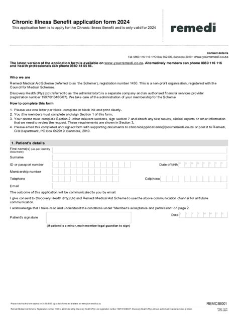 Fillable Online Chronic Illness Benefit Application Form Why