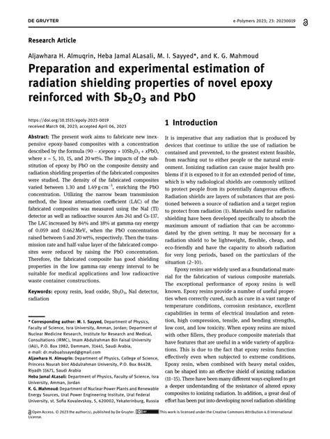 Pdf Preparation And Experimental Estimation Of Radiation Shielding Properties Of Novel Epoxy