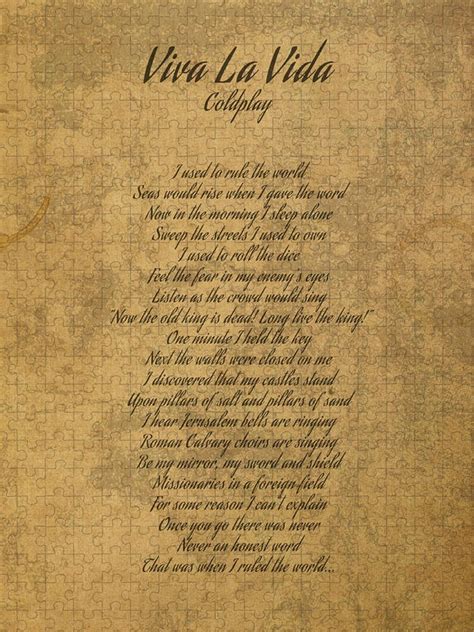 Viva La Vida By Coldplay Vintage Song Lyrics On Parchment Jigsaw Puzzle