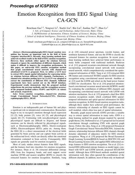 Pdf Emotion Recognition From Eeg Signal Using Ca Gcn