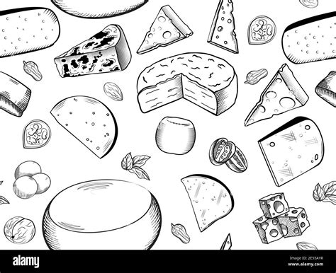 Cheese Set Pattern Hand Drawn Vector Illustration Seamless Pattern With