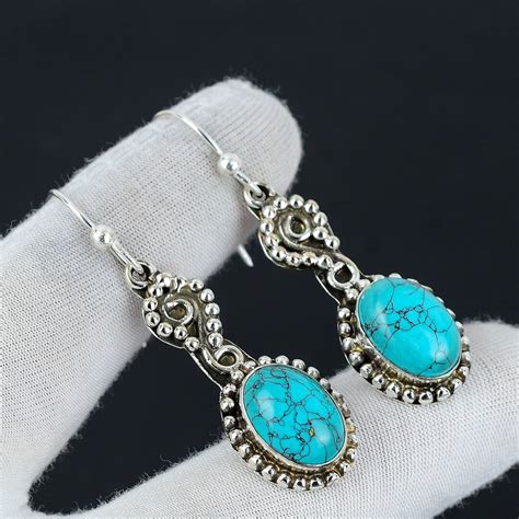 Tibetan Turquoise Earring 925 Sterling Silver Earring Handmade