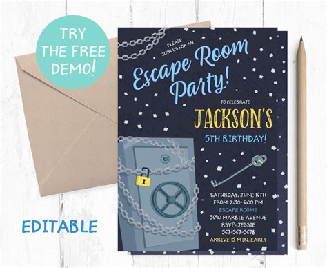 Editable Escape Room Party Invitation Escape Room Boy Etsy Escape Room Printable