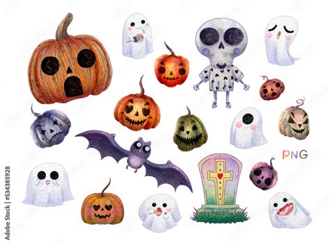 Cute Halloween Illustration Isolated Hand Drawn Pumpkin Ghost White