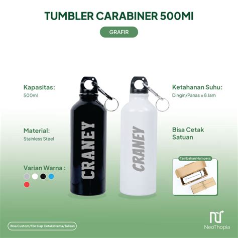 Tumbler Custom Sport Sepeda Carabiner Ml Grafir Cetak Nama Tulisan