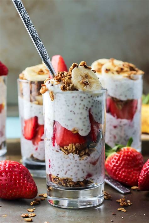 Strawberry Banana Chia Seed Pudding Parfaits Made With Greek Yogurt For