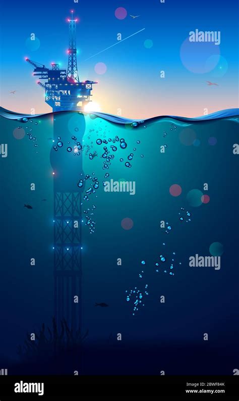 Oil rig or drilling platform in sea and subsea extractions gas and oil ...