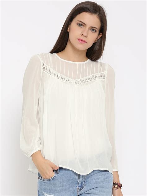 Buy Forever 21 Women White Solid Sheer Top Tops For Women 1552263