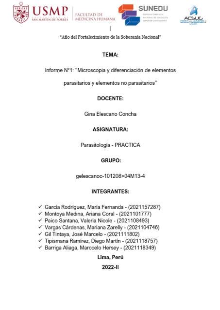 Informe Microscopia Y Diferencia De Elementos Parasitarios Y Elementos