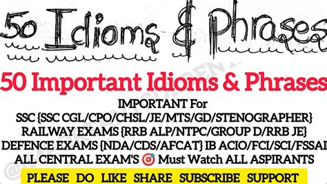 50 IDIOMS PHRASES Important For All Competitive EXAMS Subscribers