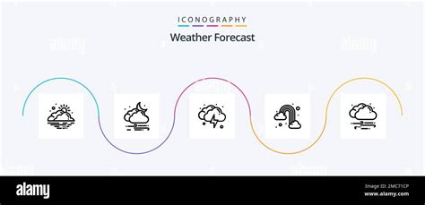 Weather Line Icon Pack Including Cloud Rainbow Moon Rain Thunder