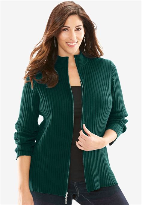 Plus Size Ribbed Zipper Cardigan