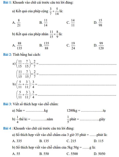 Phiếu bài tập Toán lớp 4 Tuần 33 ABCD Online