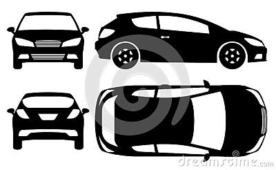 Hatchback Car Silhouette Vector Illustration With Side Front Back